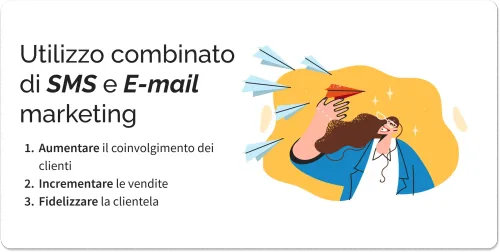 Illustrazione che rafforza l'idea di utilizzo combinato di sms e email marketing